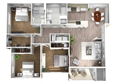 Three Bedroom Two Bath Floor Plan with 1203 square feet at Manor Way Apartments Everett Washington